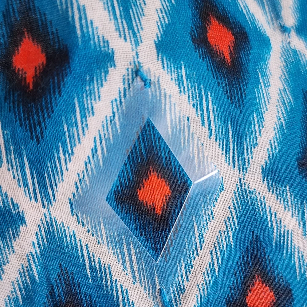 Tory Burch Blue Ikat Geometric Diamond Tunic Top-Mirrored Accents Size 4